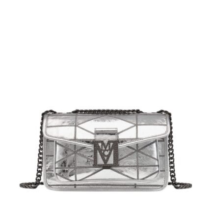 MCM SMALL TRAVIA QUILTED SHOULDER BAG IN CRASH CALF LEATHER SILVER