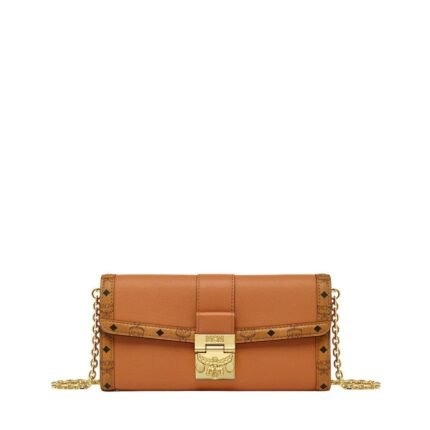 MCM LARGE TRACY CHAIN WALLET IN LEATHER VISETOS MIX COGNAC