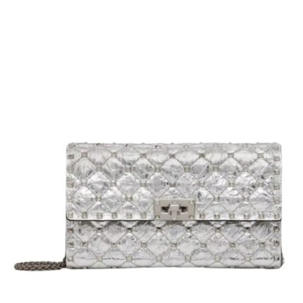 VALENTINO GARAVANI ROCKSTUD SPIKE METALLIC LAMBSKIN SHOULDER BAG