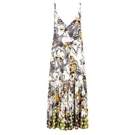 DRIES VAN NOTEN A-LINE RUFFLED DRESS ECRU