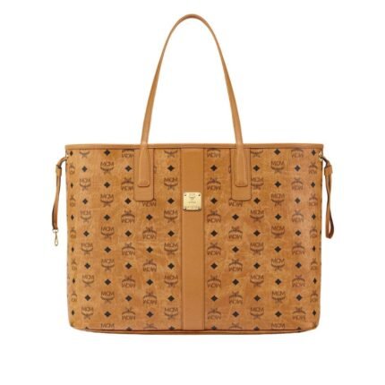 MCM LARGE REVERSIBLE LIZ SHOPPER IN VISETOS COGNAC