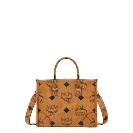 MCM SMALL MÜNCHEN TOTE IN MAXI VISETOS COGNAC