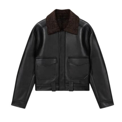 NANUSHKA RUBEN CROPPED FAUX SHEARLING JACKET BLACK