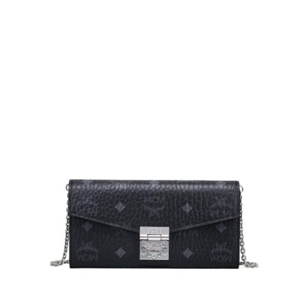 MCM LARGE TRACY CROSSBODY WALLET IN VISETOS BLACK