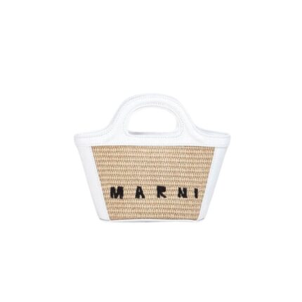 MARNI TROPICALIA MICRO BAG IN LEATHER AND RAFFIA EFFECT FABRIC