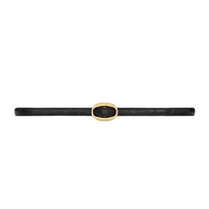 SAINT LAURENT CASSANDRE OVAL BUCKLE THIN BELT IN CROCODILE EMBOSSED LEATHER
