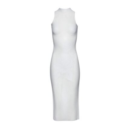 MAGDA BUTRYM ROSE KNIT NECK MIDI DRESS IN WHITE