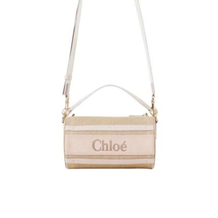 CHLOE TUBE SHOULDER BAG IN LINEN & SMOOTH LEATHER WILD GREY