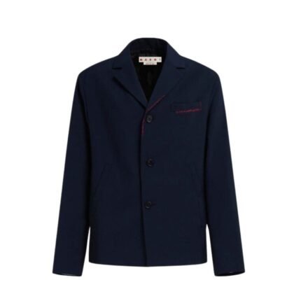 MARNI DEEP BLUE TROPICAL WOOL BLAZER WITH MARNI MENDING