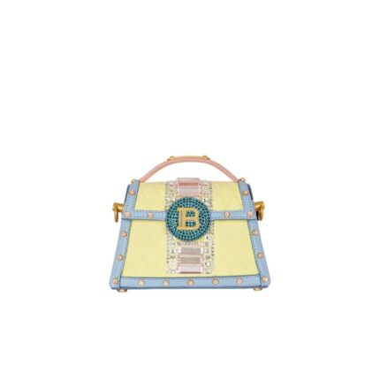 BALMAIN BUZZ DYNASTY SMALL SUEDE BAG WITH EMBOSSED GRID MOTIF AND EMBROIDERY