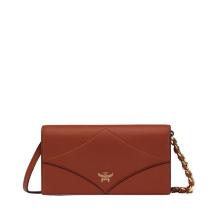 MCM LARGE DIAMOND CHAIN WALLET IN SPANISH CALF LEATHER BROWN