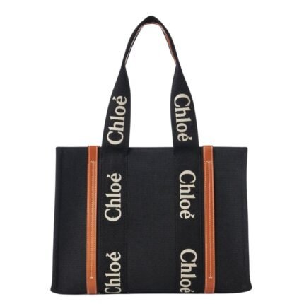 CHLOE MEDIUM WOODY TOTE BAG BLACK AND BEIGE