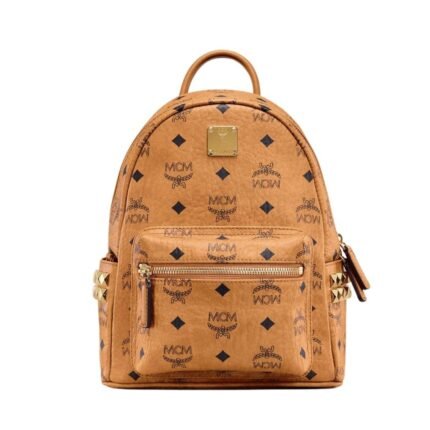 MCM MINI STARK SIDE STUDS BACKPACK IN VISETOS COGNAC