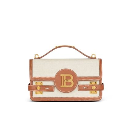 BALMAIN B-BUZZ 24 CANVAS AND LEATHER BAG