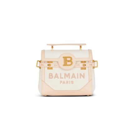 BALMAIN B-BUZZ 23 CANVAS AND LEATHER BAG