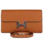 HERMÈS CONSTANCE TO GO WALLET TOFFEE EPSOM PALLADIUM HARDWARE