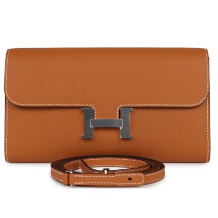 HERMÈS CONSTANCE TO GO WALLET TOFFEE EPSOM PALLADIUM HARDWARE
