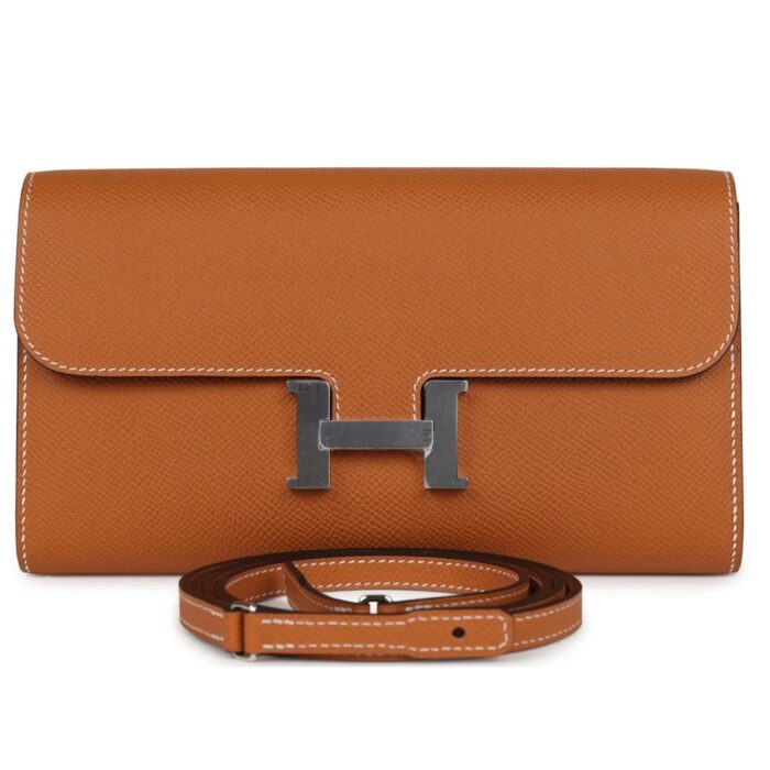 HERMÈS CONSTANCE TO GO WALLET TOFFEE EPSOM PALLADIUM HARDWARE