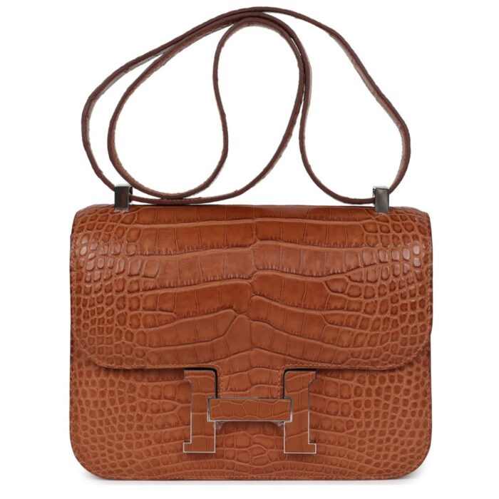 HERMÈS CONSTANCE 1-24 GOLD MATTE ALLIGATOR MARQUETTE PALLADIUM HARDWARE
