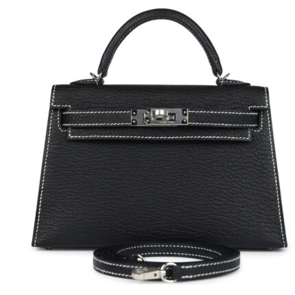 HERMÈS SPECIAL ORDER HSS KELLY SELLIER 20 BLACK CHEVRE MYSORE PALLADIUM HARDWARE