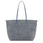 FENDI ROLL LARGE LIGHT BLUE FF JACQUARD VELVET SHOPPER