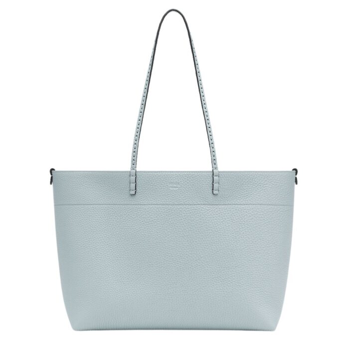 FENDI MEDIUM ROLL BAG LIGHT BLUE SELLERIA SHOPPER WITH 218 HAND-SEWN TOPSTITCHES