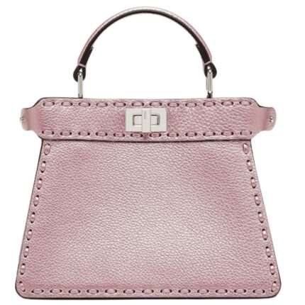 FENDI PEEKABOO ISEEU PETITE METALLIC PINK SELLERIA BAG WITH 306 HAND-SEWN TOPSTITCHES