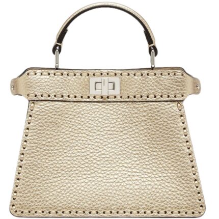 FENDI PEEKABOO ISEEU PETITE CHAMPAGNE-COLORED SELLERIA BAG WITH 306 HAND-SEWN TOPSTITCHES