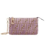 FENDI BAGUETTE POUCH MAUVE PINK JACQUARD FF VELVET POUCH WITH CHAIN