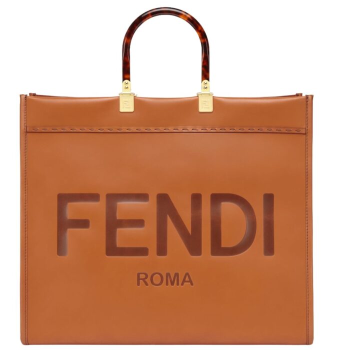 FENDI SUNSHINE LARGE BROWN LEATHER SHOPPER