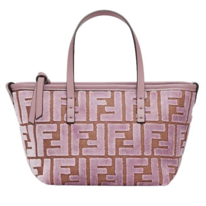 FENDI ROLL MINI MAUVE PINK FF JACQUARD VELVET MINI-BAG