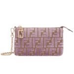FENDI BAGUETTE POUCH MAUVE PINK JACQUARD FF VELVET POUCH WITH CHAIN