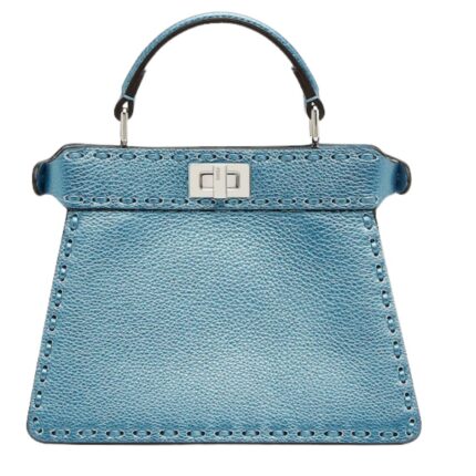 FENDI PEEKABOO ISEEU PETITE METALLIC BLUE SELLERIA BAG WITH 306 HAND-SEWN TOPSTITCHES