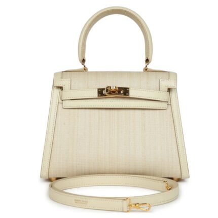 VINTAGE HERMÈS KELLY SELLIER 20 PARCHEMIN CRINOLINE AND BOX GOLD HARDWARE
