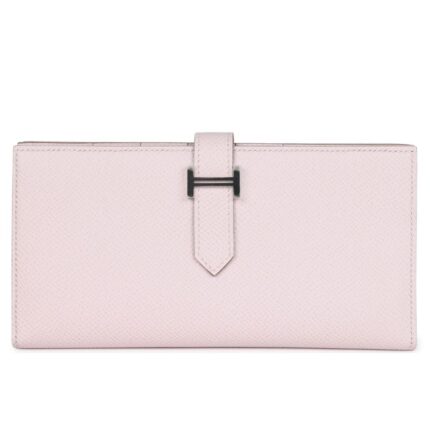 HERMÈS BEARN GUSSET LONG WALLET MAUVE PALE EPSOM PALLADIUM HARDWARE