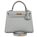 HERMÈS KELLY SELLIER 25 BLEU GLACIER OSTRICH GOLD HARDWARE