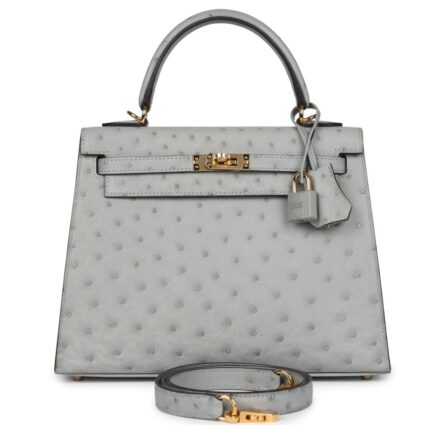 HERMÈS KELLY SELLIER 25 BLEU GLACIER OSTRICH GOLD HARDWARE