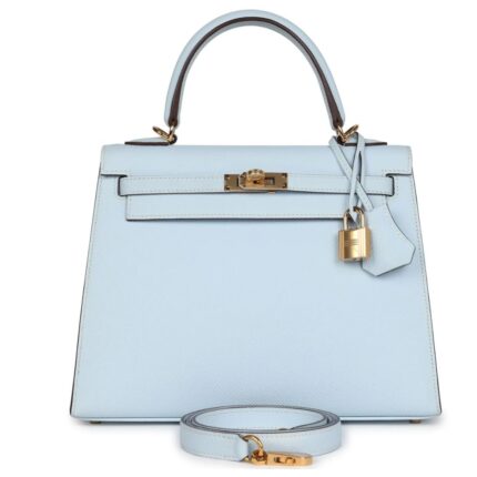 HERMÈS KELLY SELLIER 25 BLEU BRUME EPSOM GOLD HARDWARE