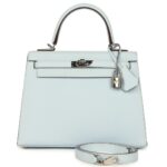 PRE-OWNED HERMÈS KELLY SELLIER 25 BLEU BRUME EPSOM PALLADIUM HARDWARE