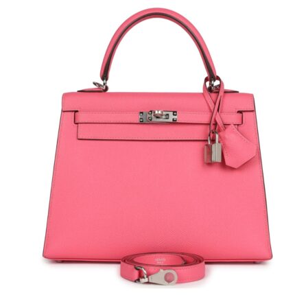 HERMÈS KELLY SELLIER 25 ROSE AZALEE EPSOM PALLADIUM HARDWARE