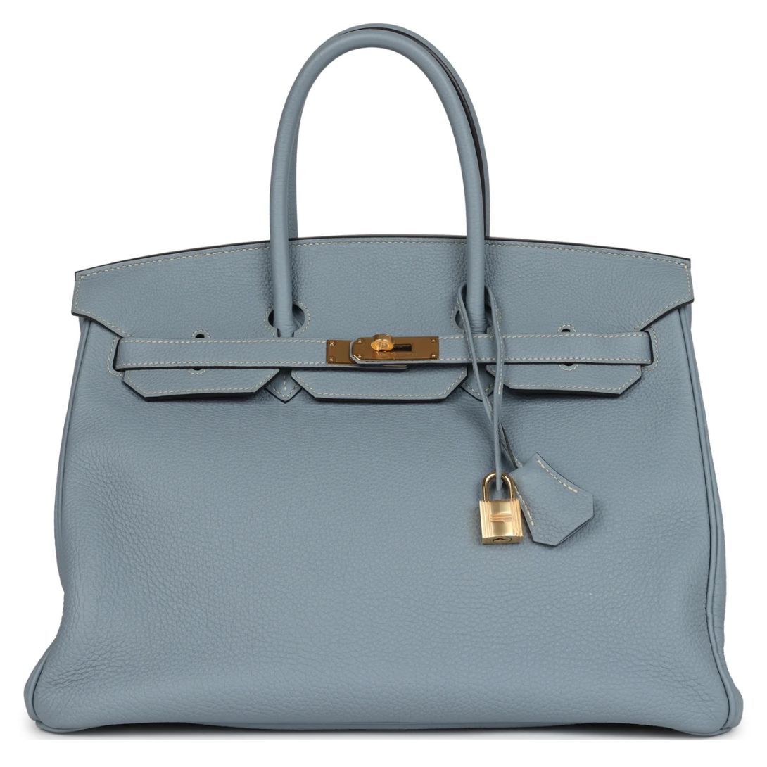 PRE-OWNED HERMÈS BIRKIN 35 BLEU LIN TOGO GOLD HARDWARE
