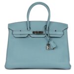 PRE-OWNED HERMÈS BIRKIN 35 CIEL TOGO PALLADIUM HARDWARE
