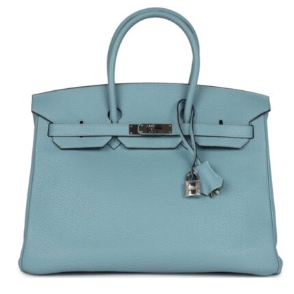 PRE-OWNED HERMÈS BIRKIN 35 CIEL TOGO PALLADIUM HARDWARE