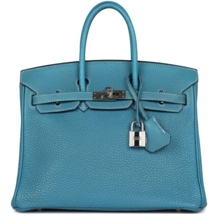 PRE-OWNED HERMÈS BIRKIN 25 BLUE JEAN TOGO PALLADIUM HARDWARE