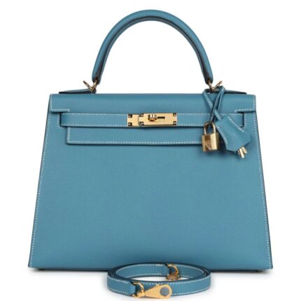 HERMÈS KELLY SELLIER 28 BLUE JEAN EPSOM GOLD HARDWARE