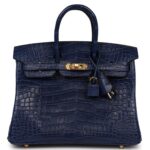 HERMÈS BIRKIN 25 BLEU SAPHIR MATTE ALLIGATOR GOLD HARDWARE