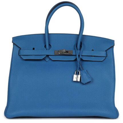PRE-OWNED HERMÈS BIRKIN 35 MYKONOS CLEMENCE PALLADIUM HARDWARE