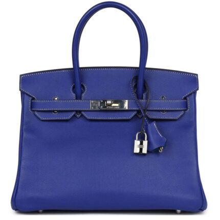 PRE-OWNED HERMÈS BIRKIN 30 BLEU ELECTRIC CANDY EPSOM PALLADIUM HARDWARE