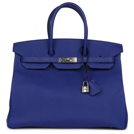 PRE-OWNED HERMÈS BIRKIN 35 BLEU ELECTRIC EPSOM PALLADIUM HARDWARE