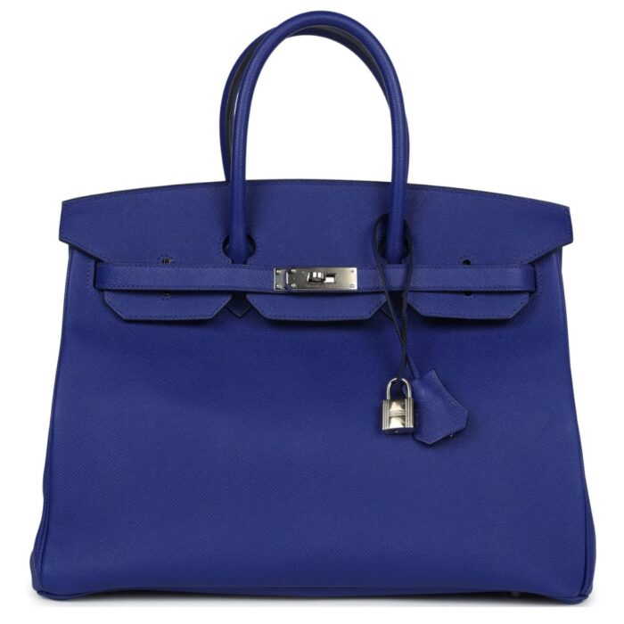 PRE-OWNED HERMÈS BIRKIN 35 BLEU ELECTRIC EPSOM PALLADIUM HARDWARE